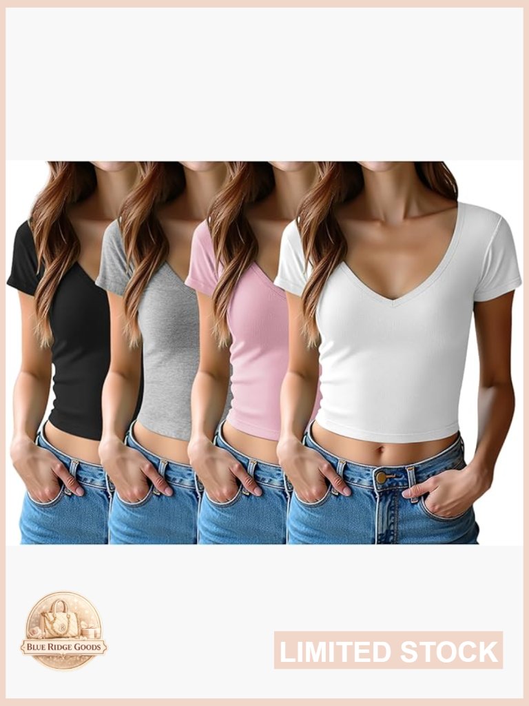 V-Neck Crop Tops Slim Fit Cotton Tees Summer Basic Chic Casual Wear